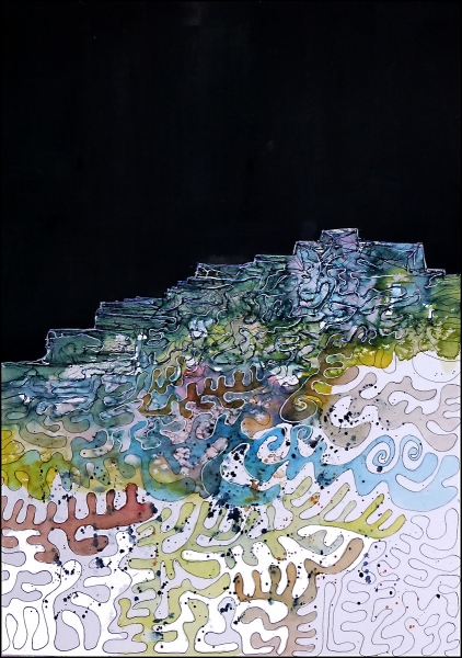 Landschft mit Nachthimmel - Aquarell