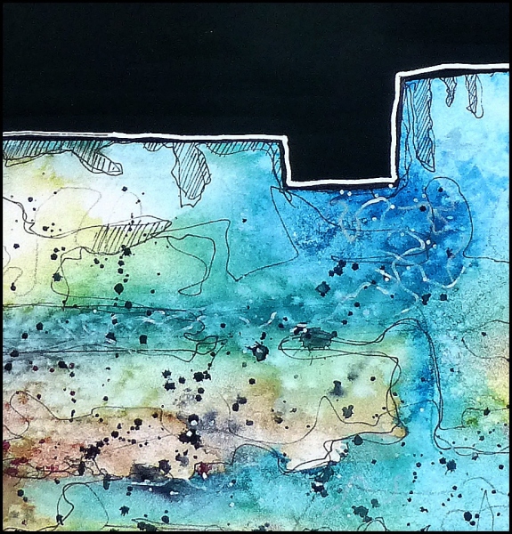 Landschft mit Nachthimmel - Aquarell - Auschnitt