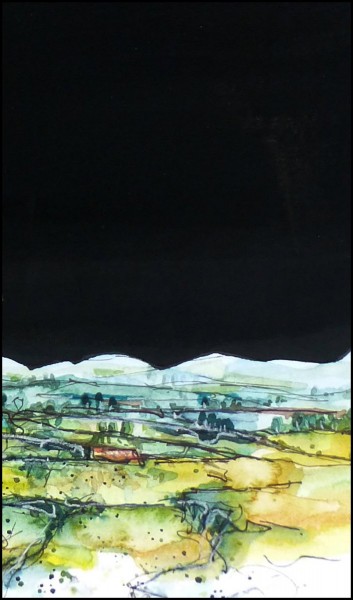 Landschft mit Nachthimmel - Aquarell