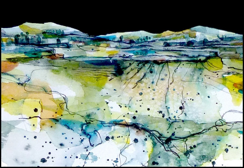 Landschft mit Nachthimmel - Aquarell