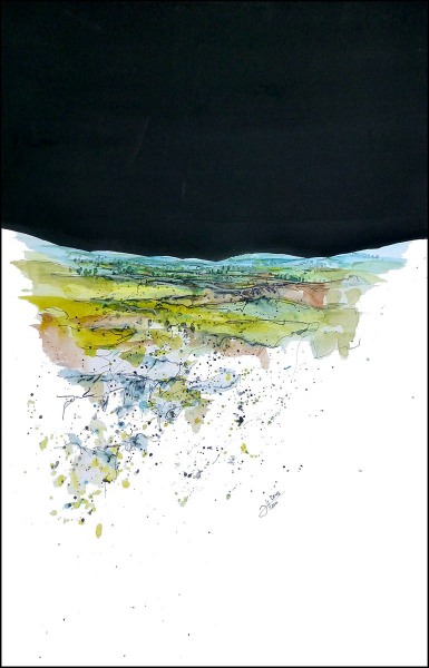 Landschft mit Nachthimmel - Aquarell