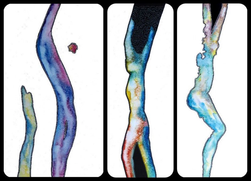 Aquarell mit Tusche und Lackstift