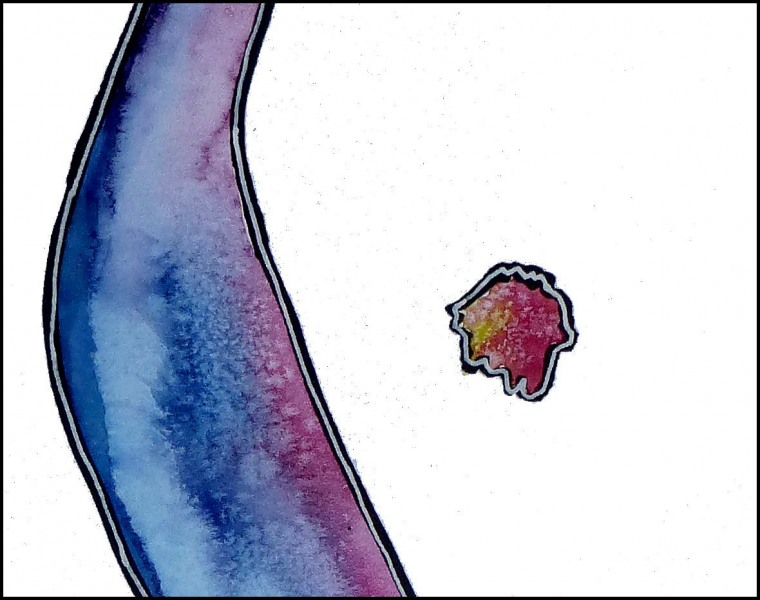 Aquarell mit Tusche und Lackstift