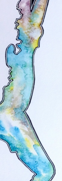 Aquarell mit Tusche und Lackstift