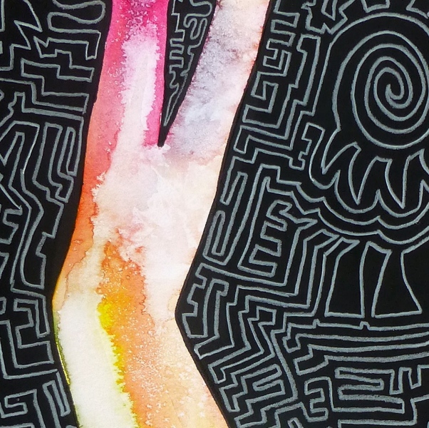 Aquarell mit Tusche und Lackstift