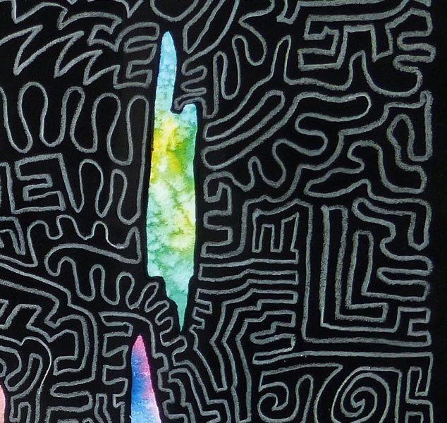 Aquarell mit Tusche und Lackstift