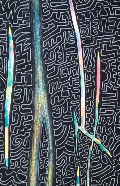 Aquarell mit Tusche und Lackstift