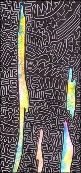 Aquarell mit Tusche und Lackstift