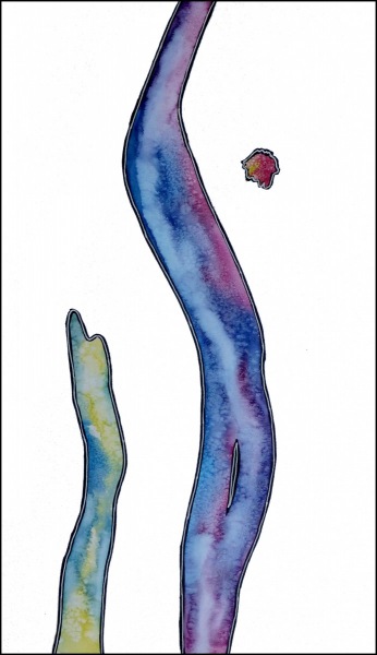 Aquarell mit Tusche und Lackstift