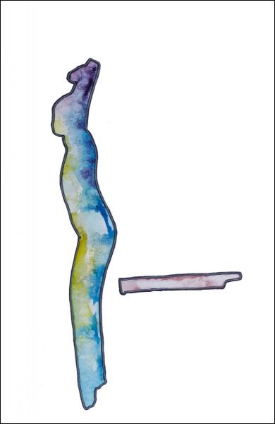 Aquarell mit Tusche und Lackstift