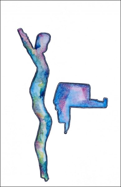 Aquarell mit Tusche und Lackstift