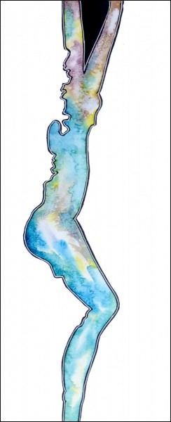 Aquarell mit Tusche und Lackstift