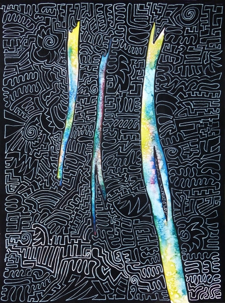 Aquarell mit Tusche und Lackstift