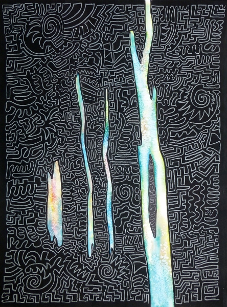 Aquarell mit Tusche und Lackstift