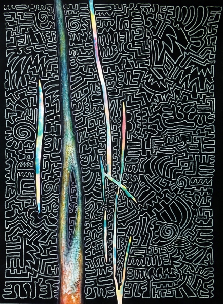 Aquarell mit Tusche und Lackstift