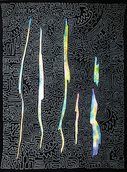 Aquarell mit Tusche und Lackstift