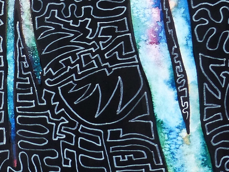 Aquarell mit Tusche und Lackstift